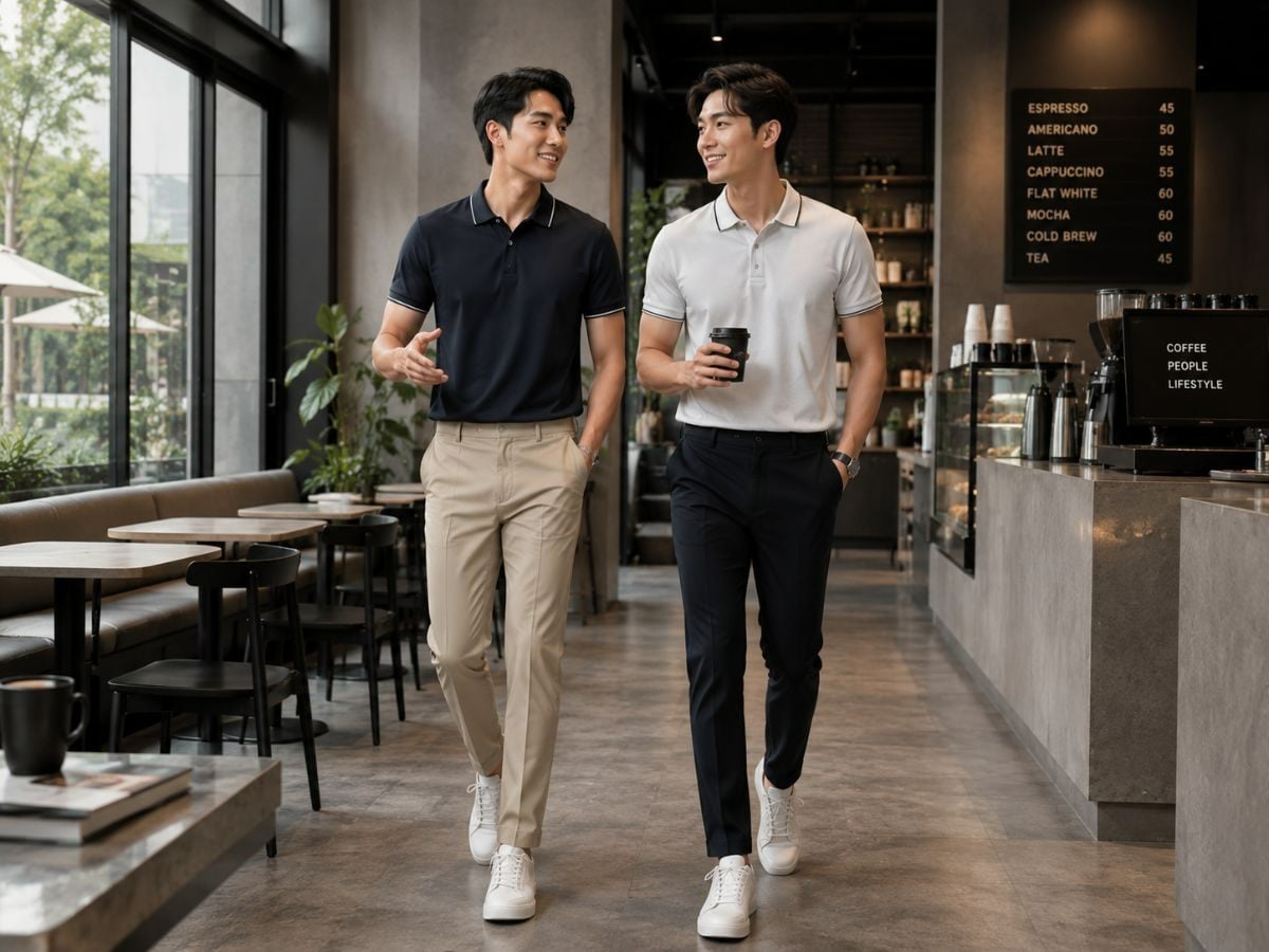 Phối đồ áo polo quần kaki trẻ trung hiện đại