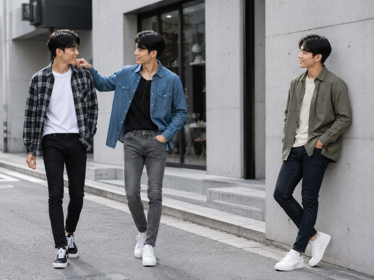 Sơ mi khoác ngoài giúp outfit skinny jeans có chiều sâu hơn
