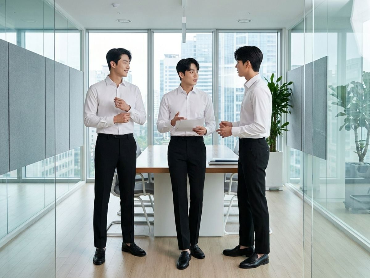 Sơ mi trắng và quần tây đen tạo vẻ công sở gọn gàng