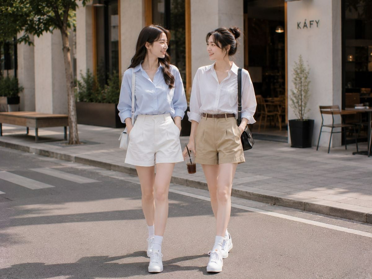 Phối áo sơ mi và quần short đơn giản nhưng cá tính