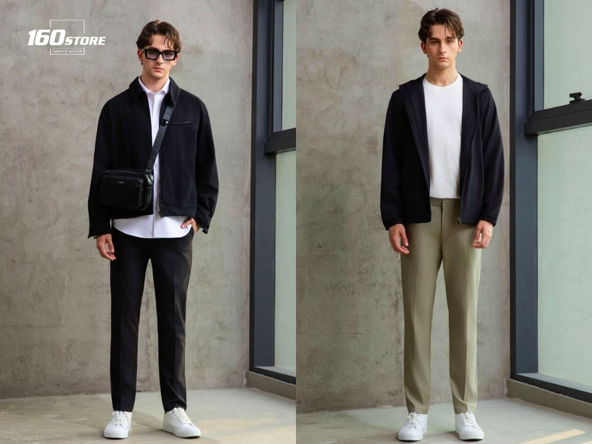 Phối layer áo thun, áo khoác và quần tây sành điệu mà vẫn lịch sự