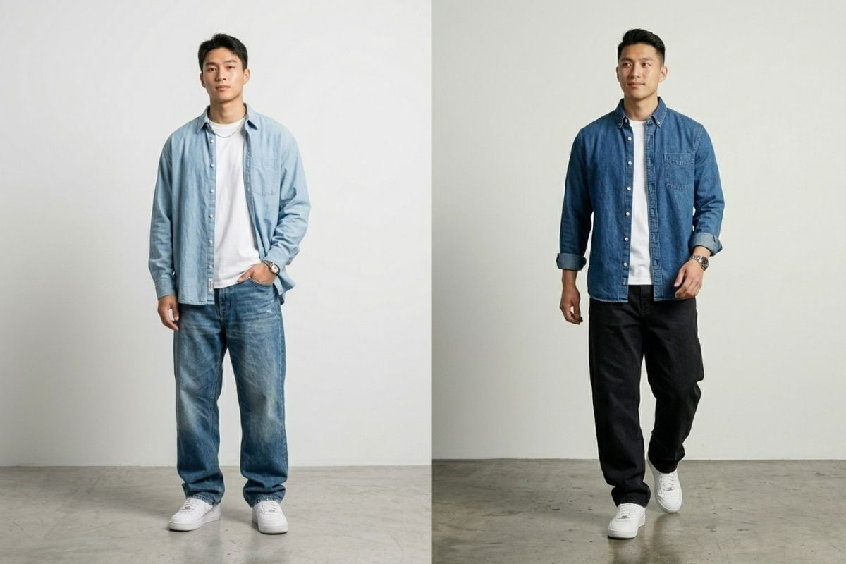 Quần baggy cũng có thể kết hợp với áo sơ mi