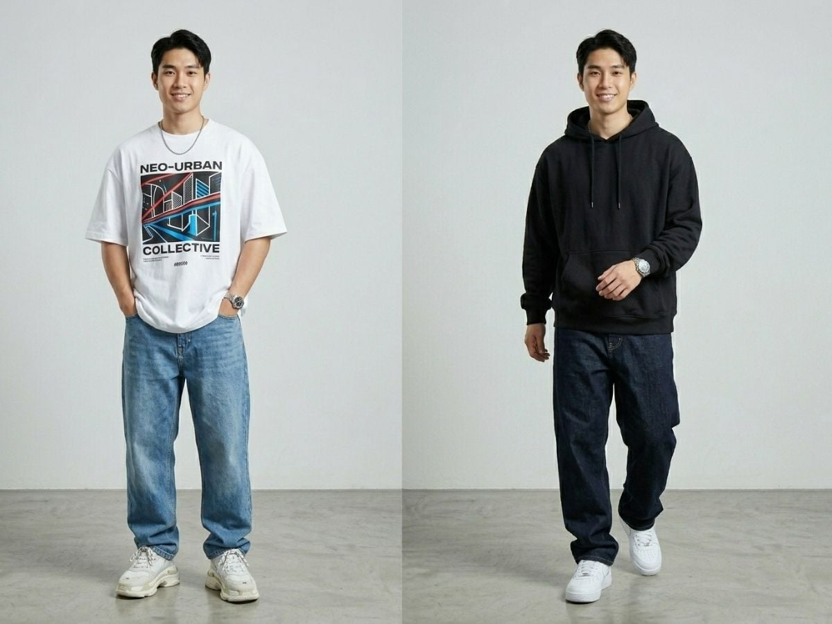 Quần baggy có phần đùi và hông khá rộng