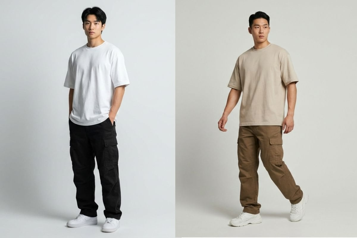 Phối quần cargo túi hộp với áo thun oversize