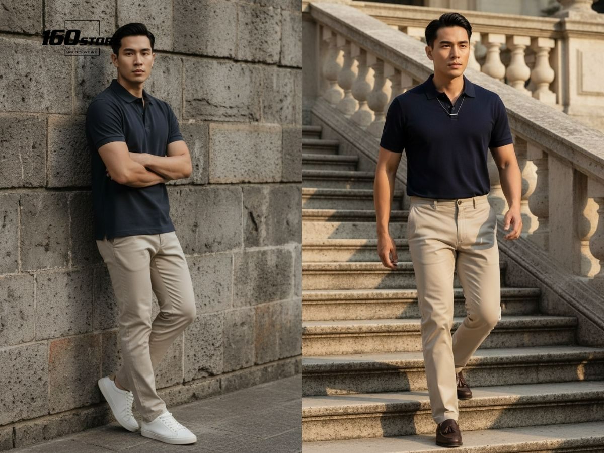 Outfit áo thun và quần jeans xanh