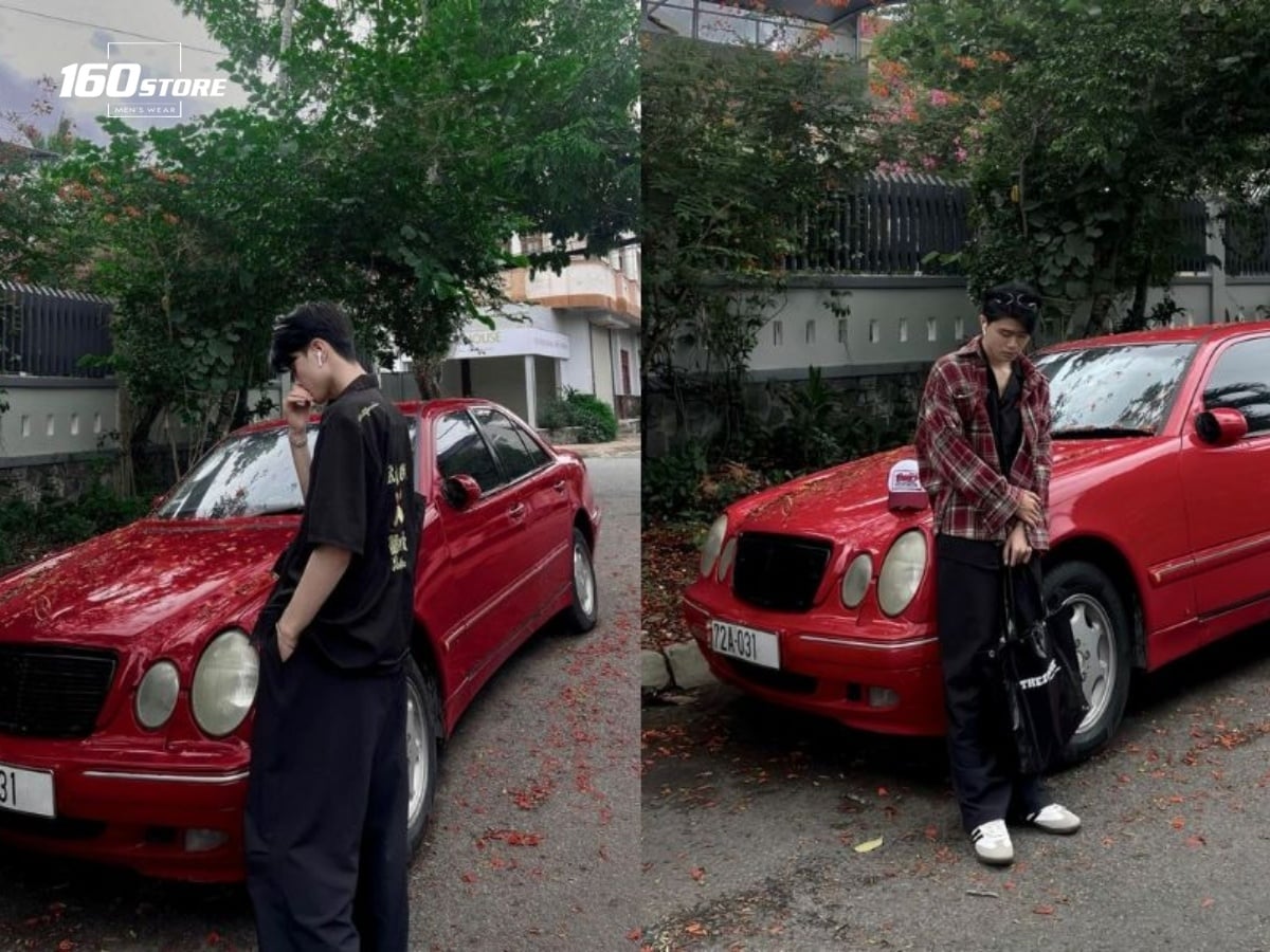 Tạo dáng dựa lưng vào xe cổ tạo vẻ bụi bặm, phong trần