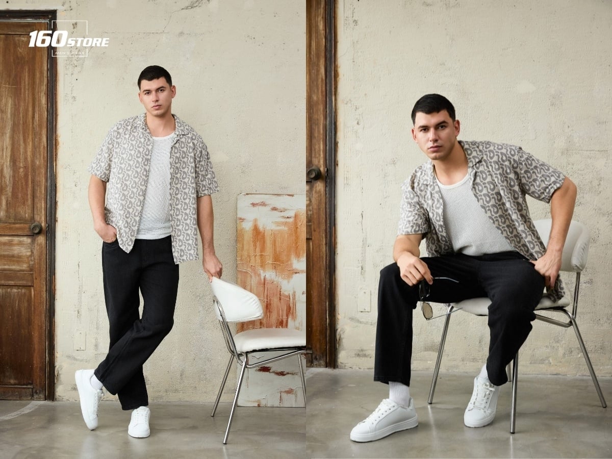 Quần jeans phối overshirt là outfit vạn năng của các chàng trai ngày Tết