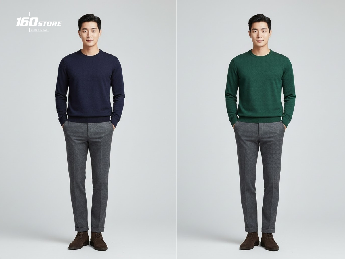 Áo len mỏng và quần tây rất thích hợp diện trong ngày se lạnh