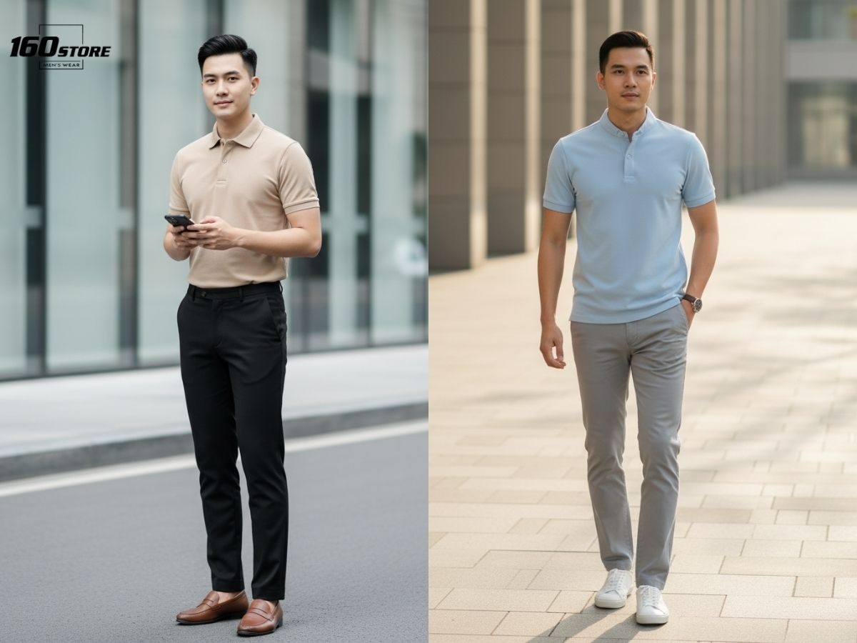 Áo polo phối quần chinos cho nam gầy