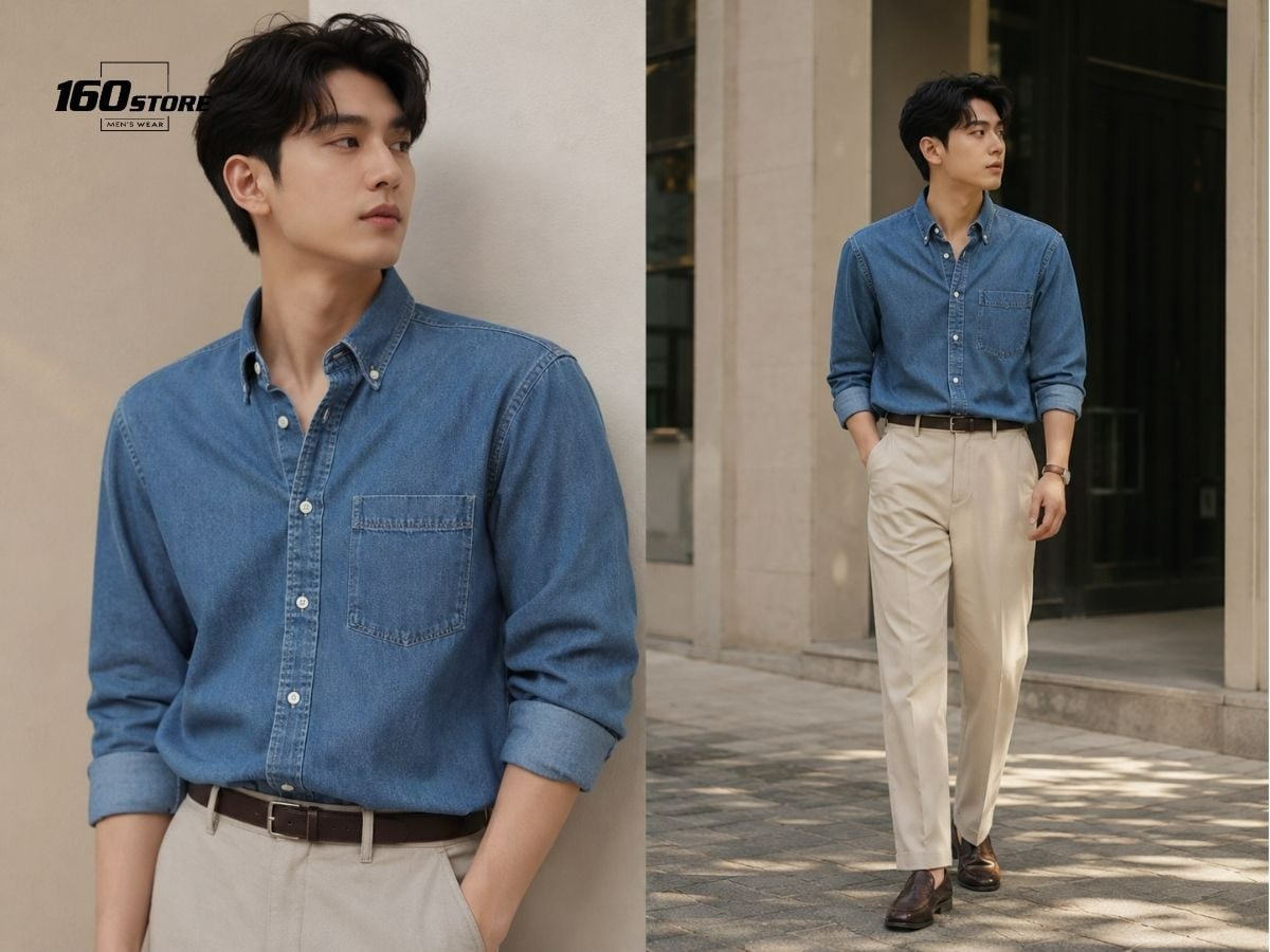 Áo sơ mi denim hiện đại trẻ trung
