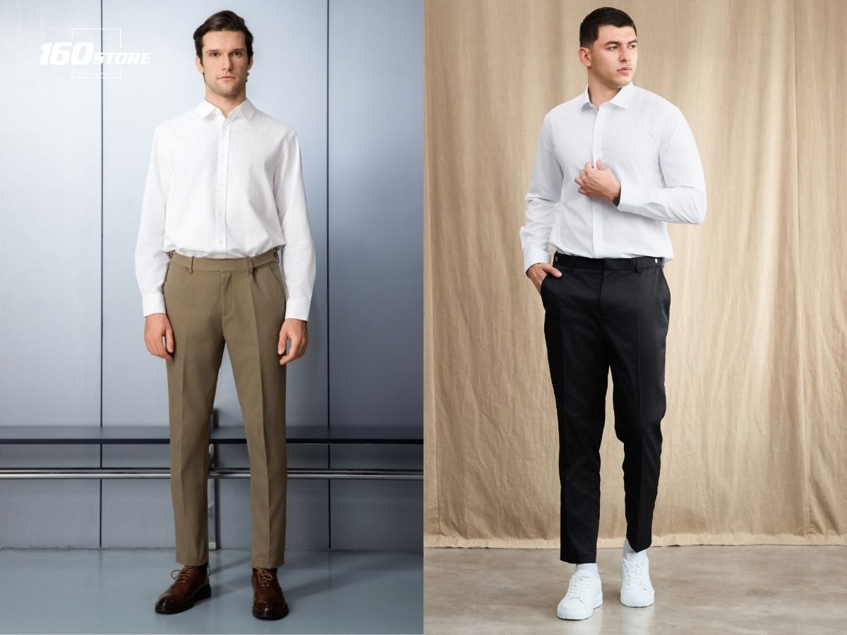 Áo sơ mi trơn và quần tây dáng đứng là outfit quốc dân khi đi chùa