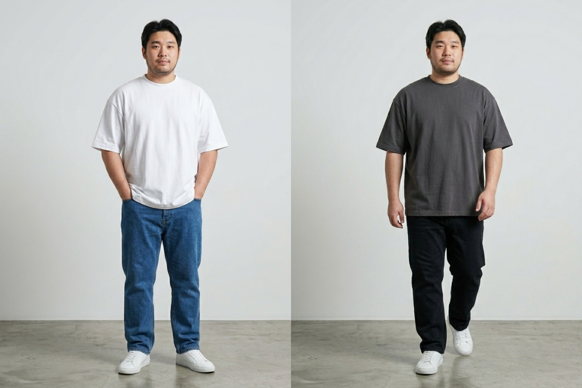 Áo thun big size phối quần jeans