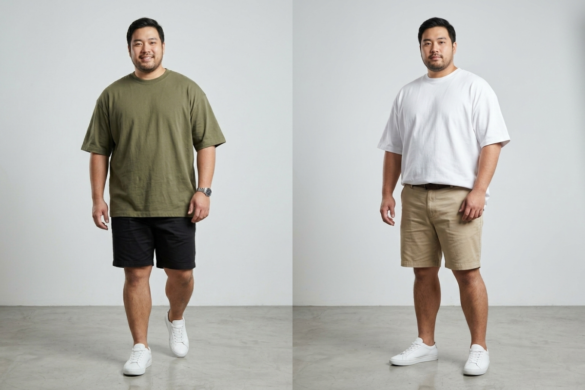 Áo thun big size phối quần short kaki