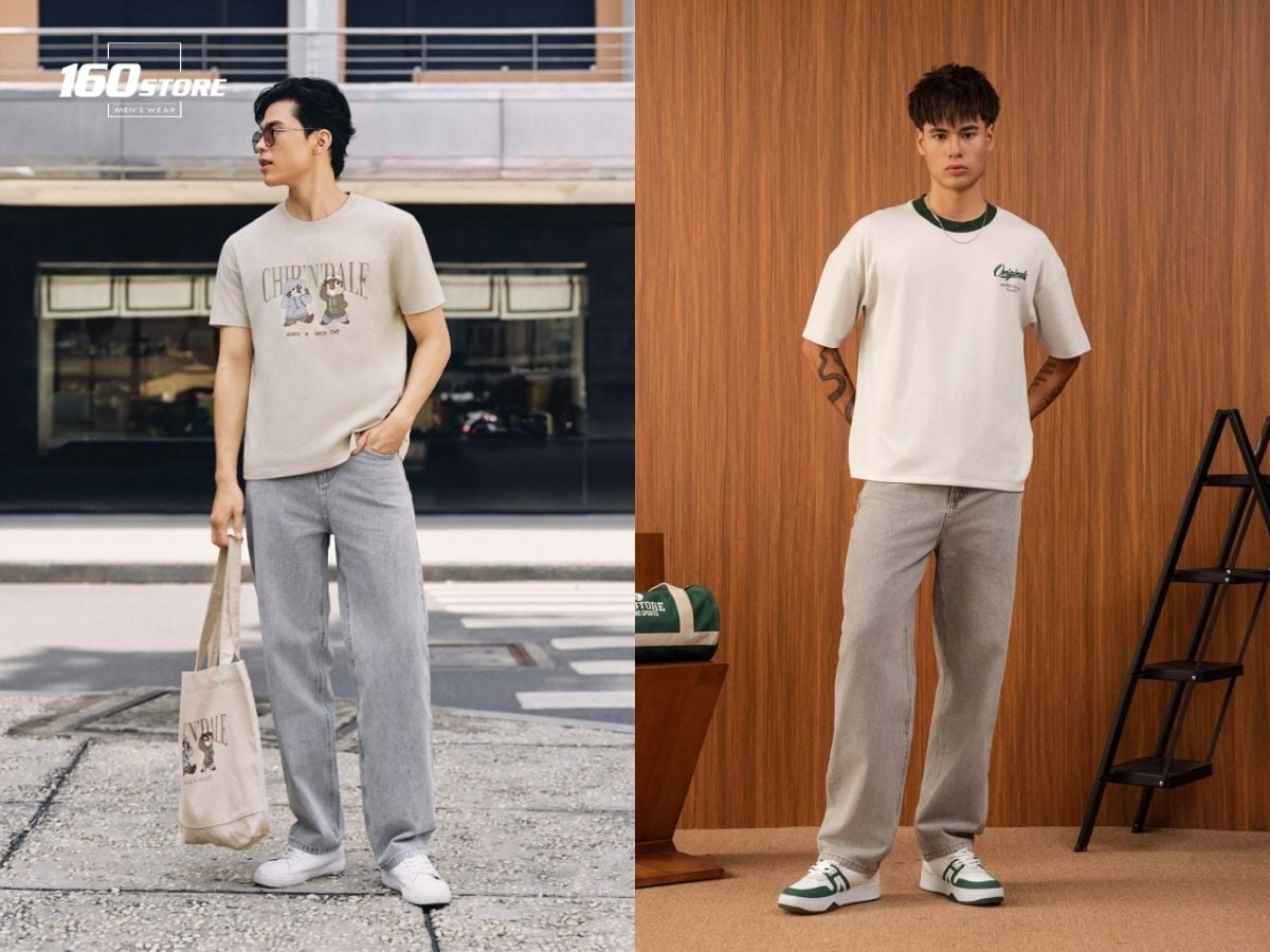 Kết hợp quần jeans với áo thun năng động nhưng không xuề xòa