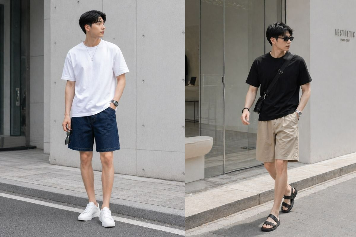Phong cách basic với áo thun trơn và short baggy