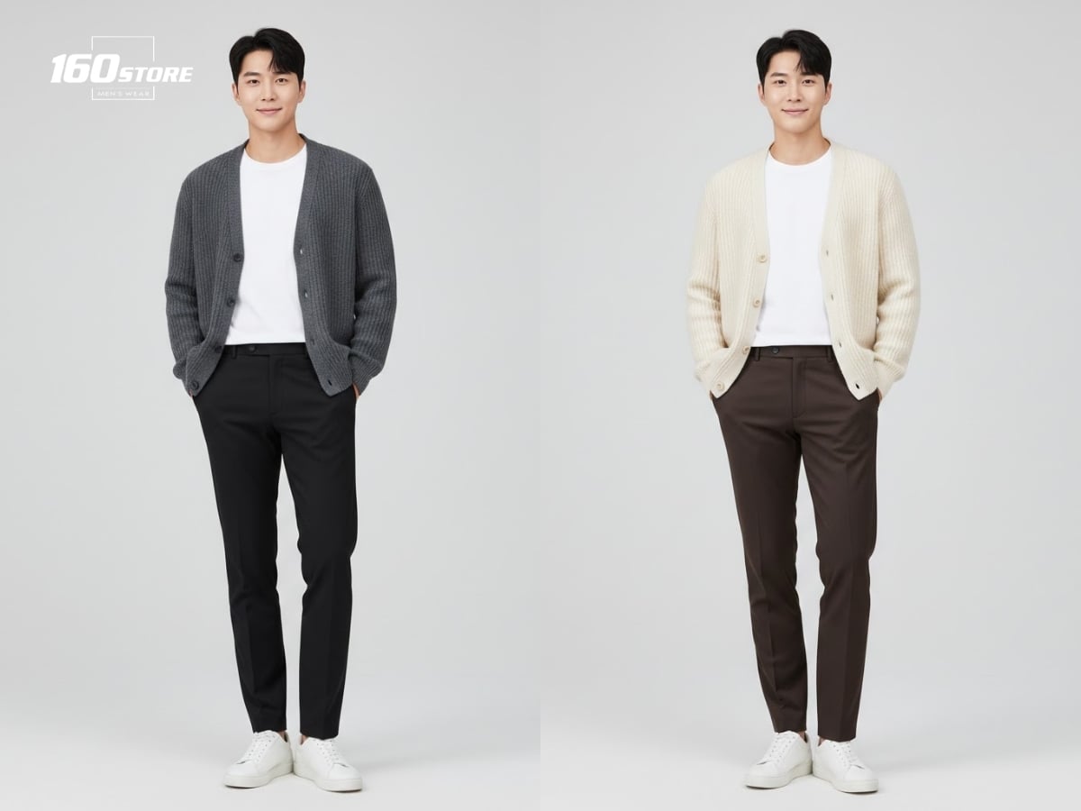Áo cardigan và áo thun trơn mang lại nét thư sinh, nhẹ nhàng