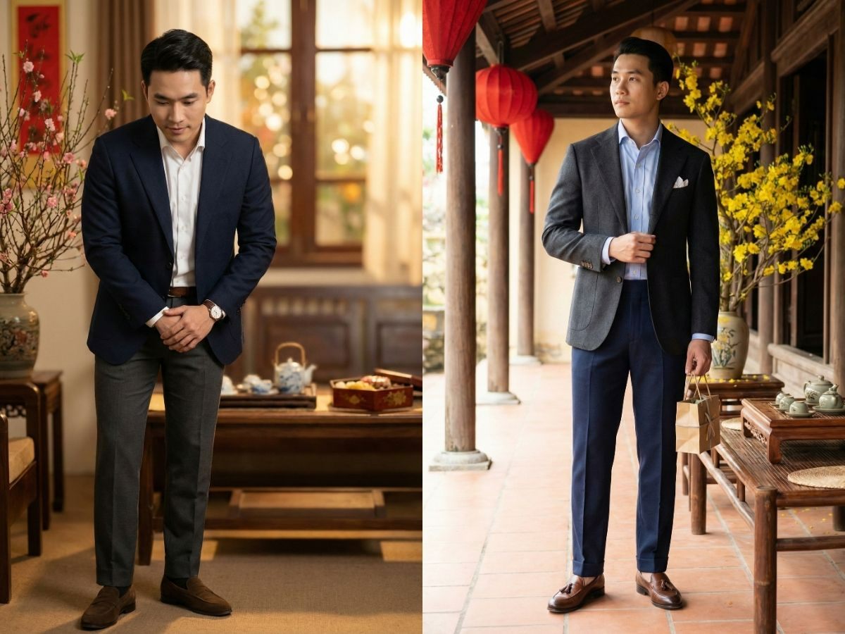 Blazer và sơ mi cùng quần tây và giày lười