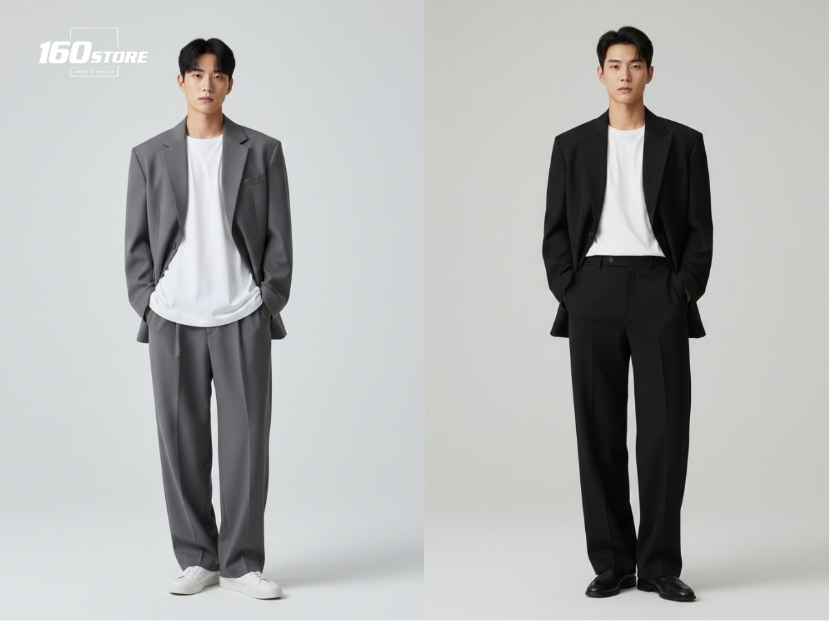 Blazer dáng rộng kết hợp cùng quần suông mang đến cảm giác thoải mái