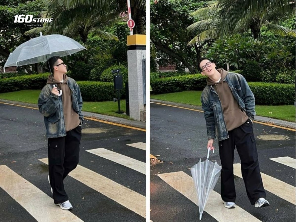 Cầm dù chụp ảnh dưới phố cực nghệ