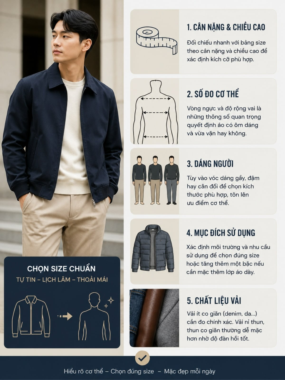 Chọn size áo khoác nam