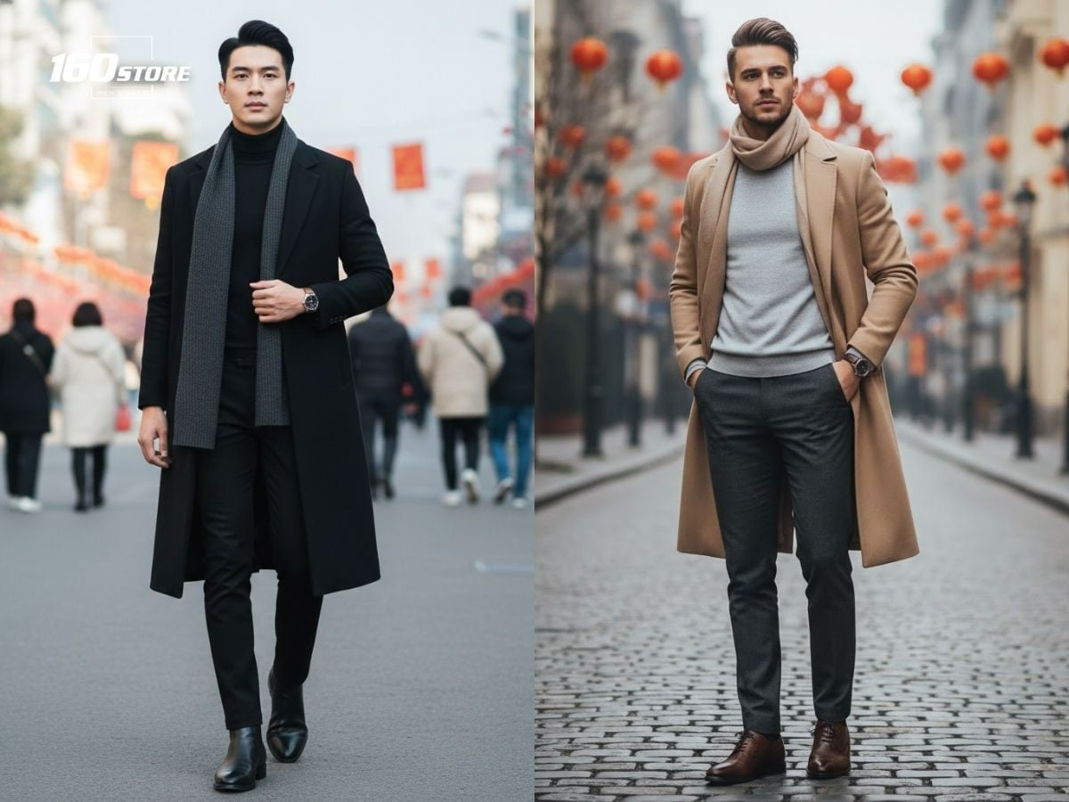 Phối đồ với áo măng tô trong ngày Tết lạnh giúp giữ ấm và hack dáng