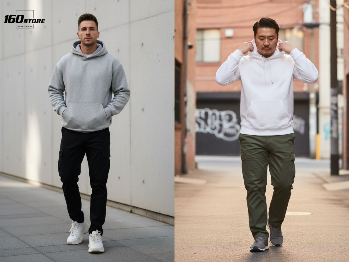 Phong cách streetwear với hoodie và quần cargo