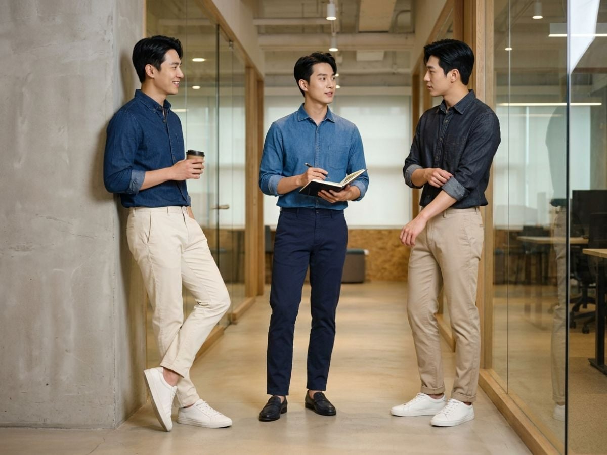 Sơ mi denim phối chinos, nam tính nhưng vẫn lịch sự