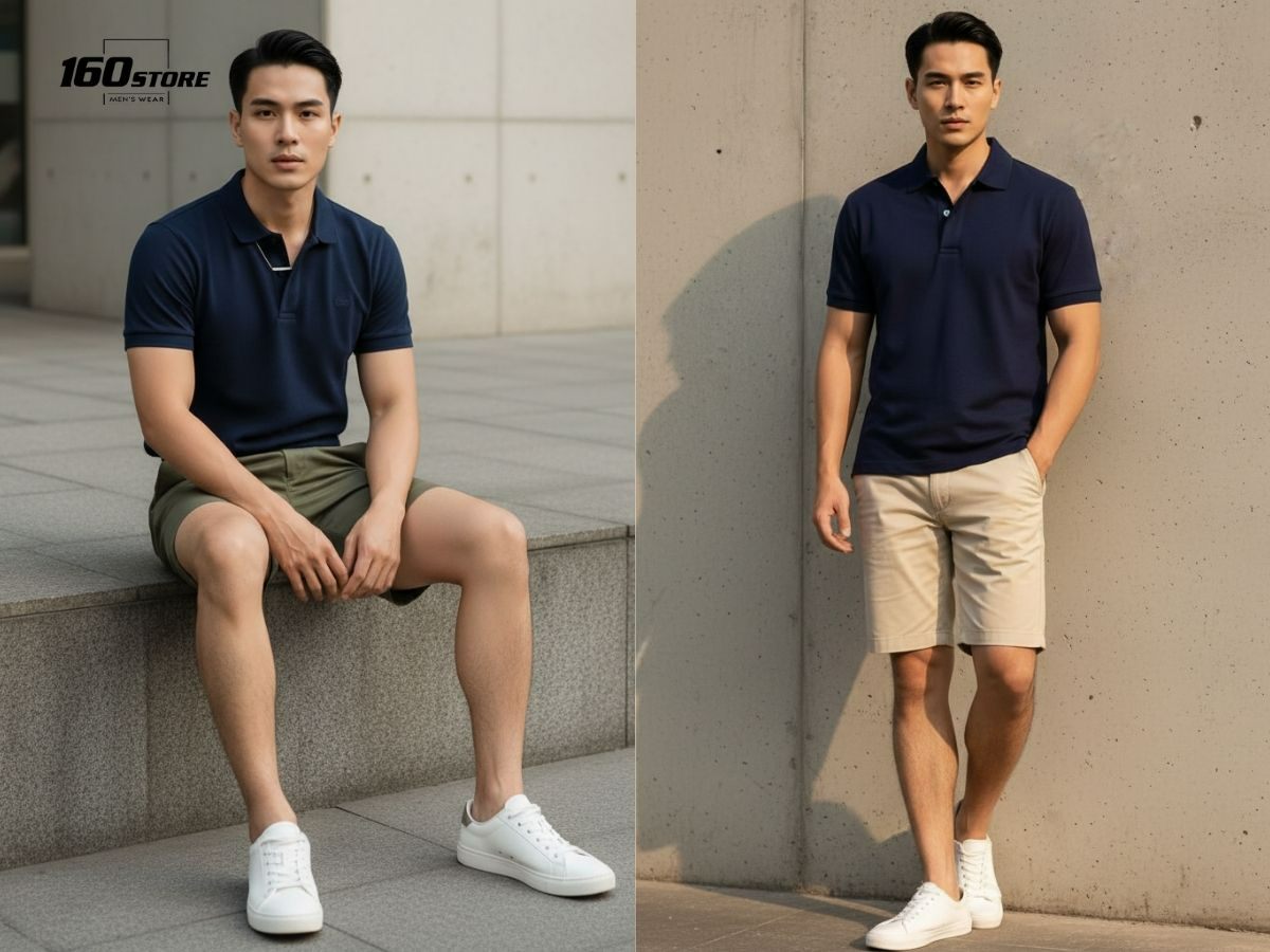 Phối đồ nam áo polo và quần short kaki