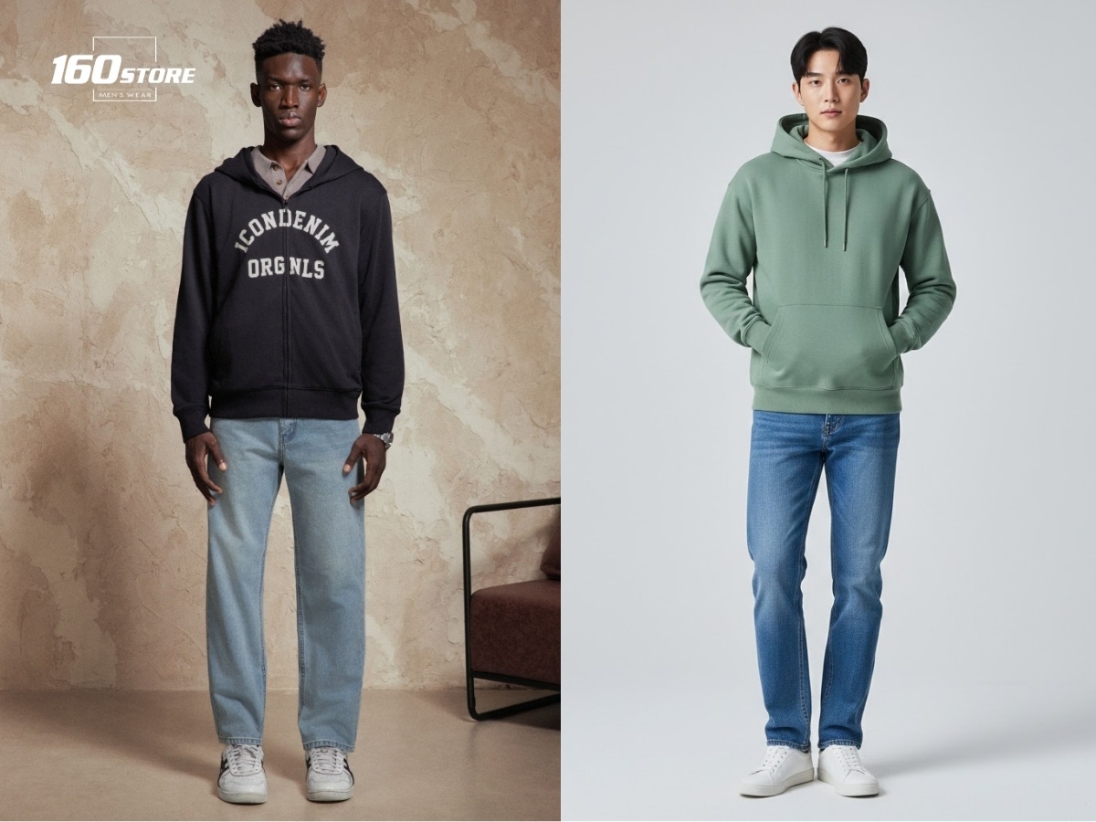 Hoodie và quần jeans dáng đứng mang đến sự năng động, trẻ trung