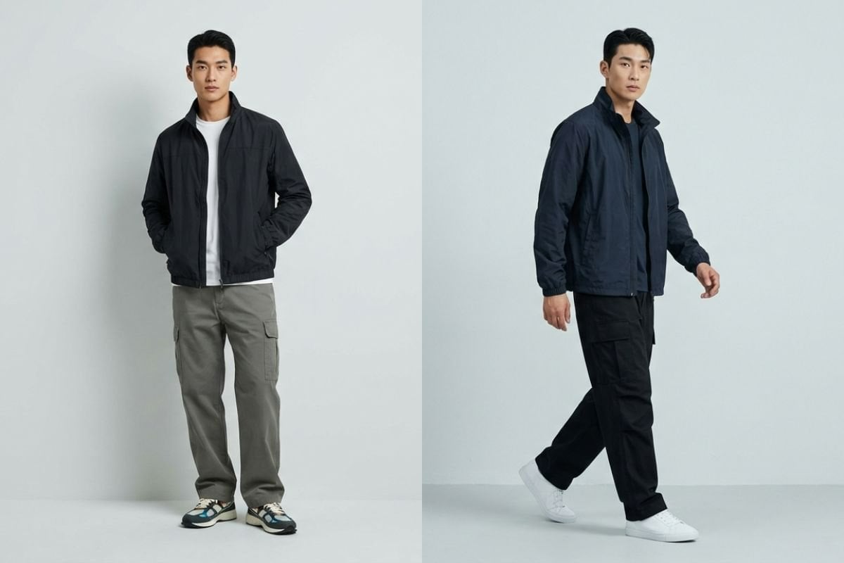 Phối quần cargo túi hộp với áo khoác gió