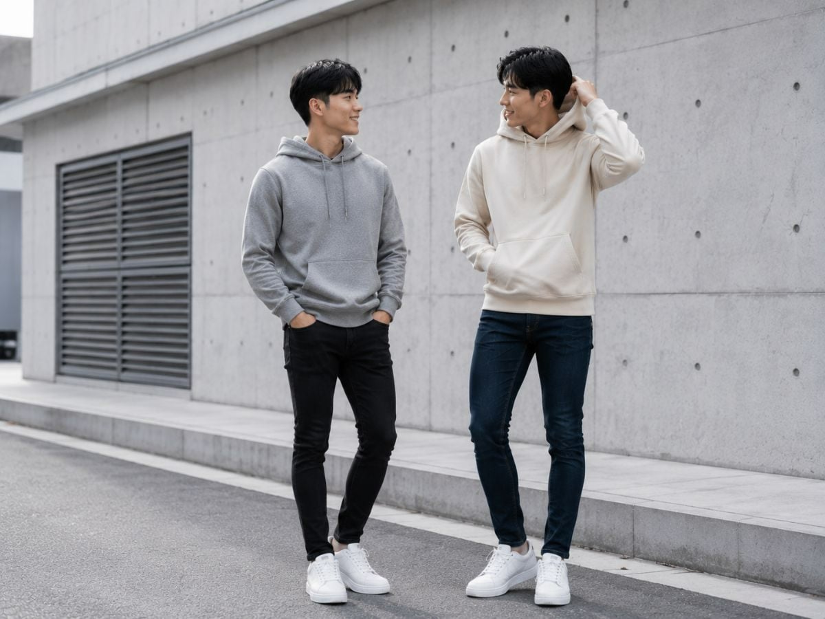 Hoodie form vừa phối skinny jeans cho outfit casual gọn gàng