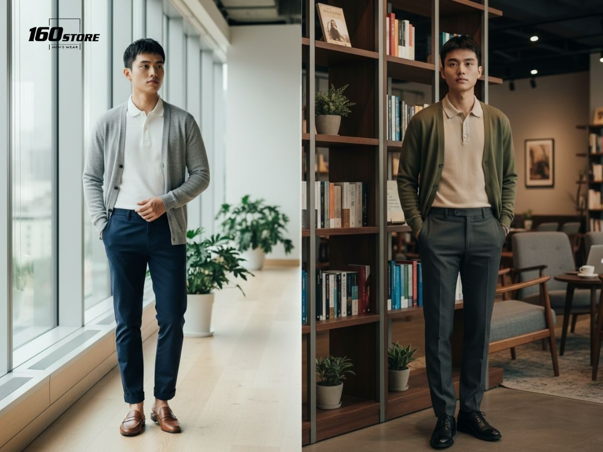 Mix and match áo polo và áo cardigan