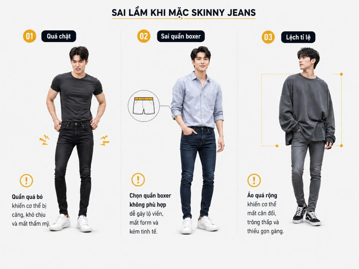 Chọn skinny jeans vừa vặn để tránh cảm giác bó và mất cân đối