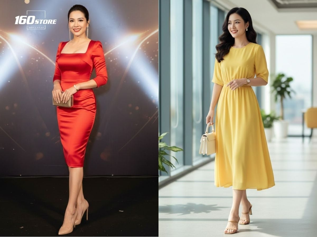Váy đầm màu đỏ và vàng sẽ giúp các nàng Tân Mùi trở nên tươi tắn, nổi bật