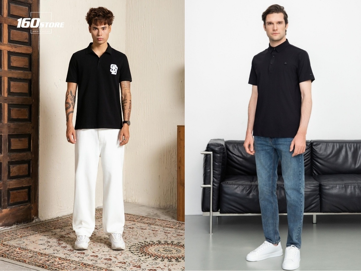 Áo polo và quần jeans ống suông