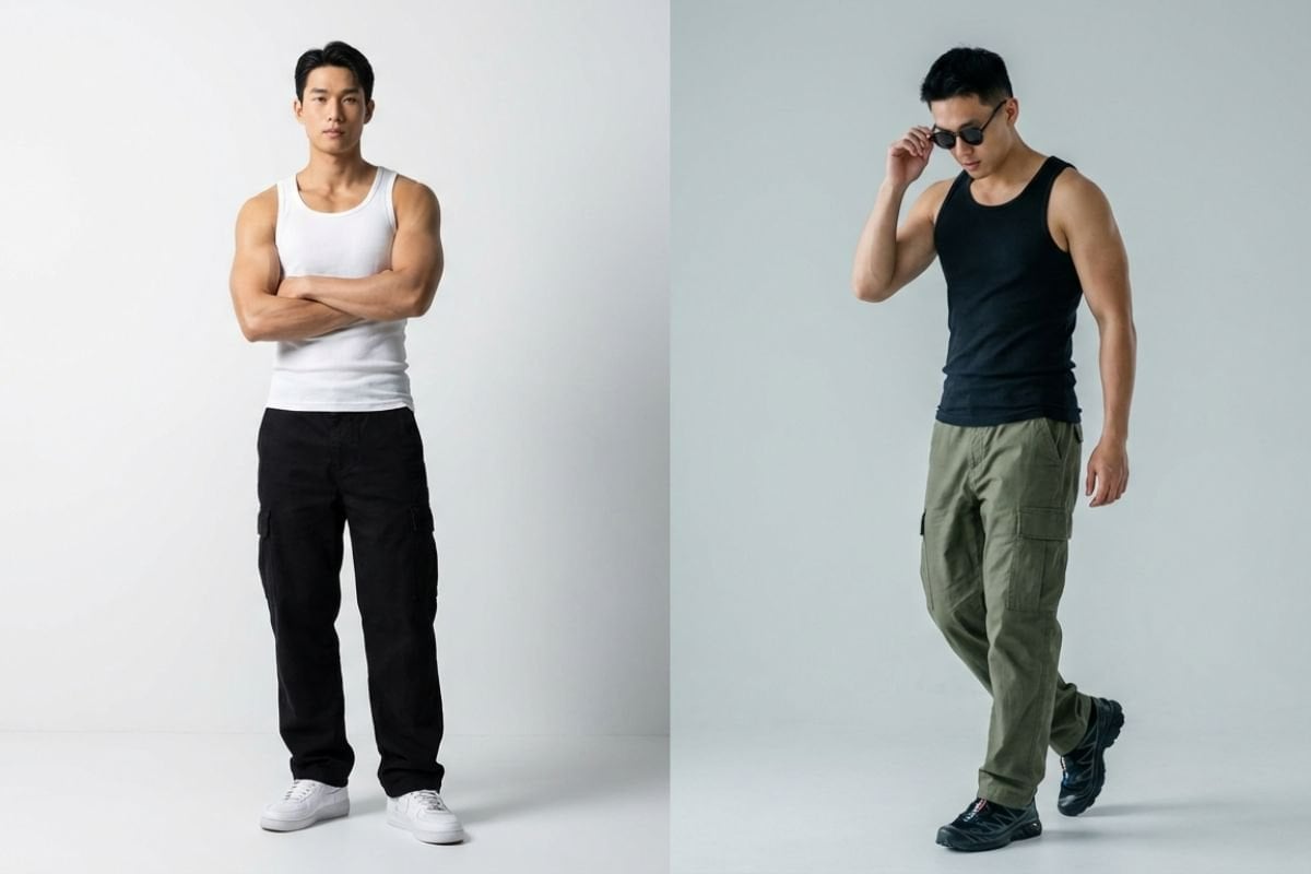 Phối quần cargo túi hộp với áo tank top