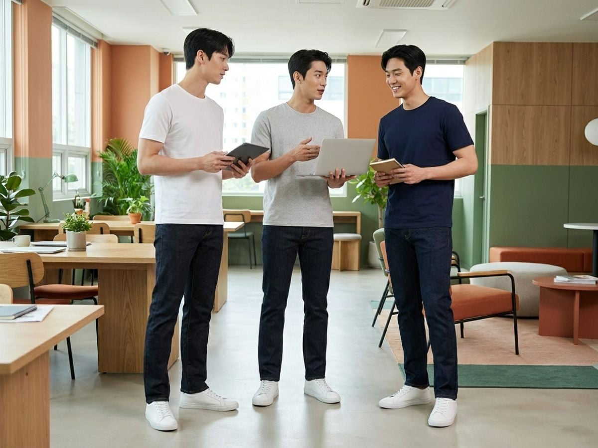 Áo thun trơn phối jean tối màu, năng động vừa đủ