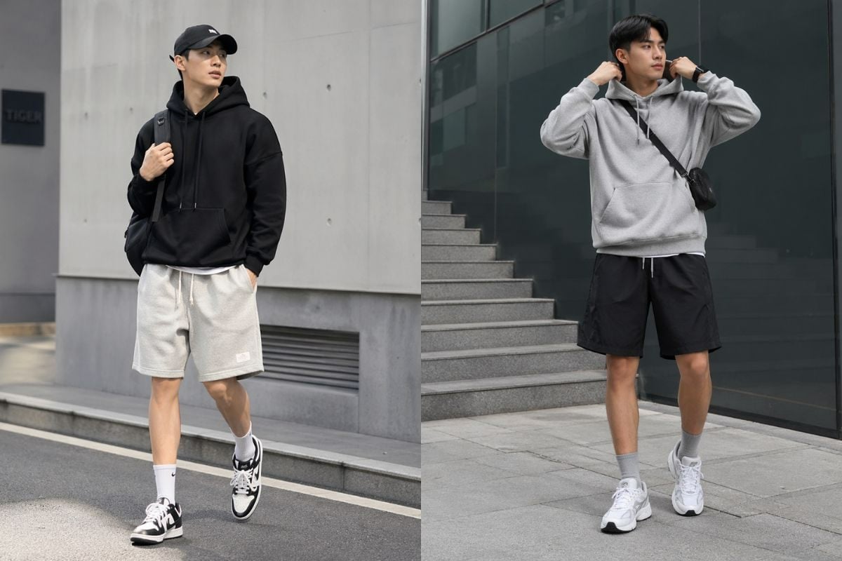Quần short baggy và hoodie phong cách sporty