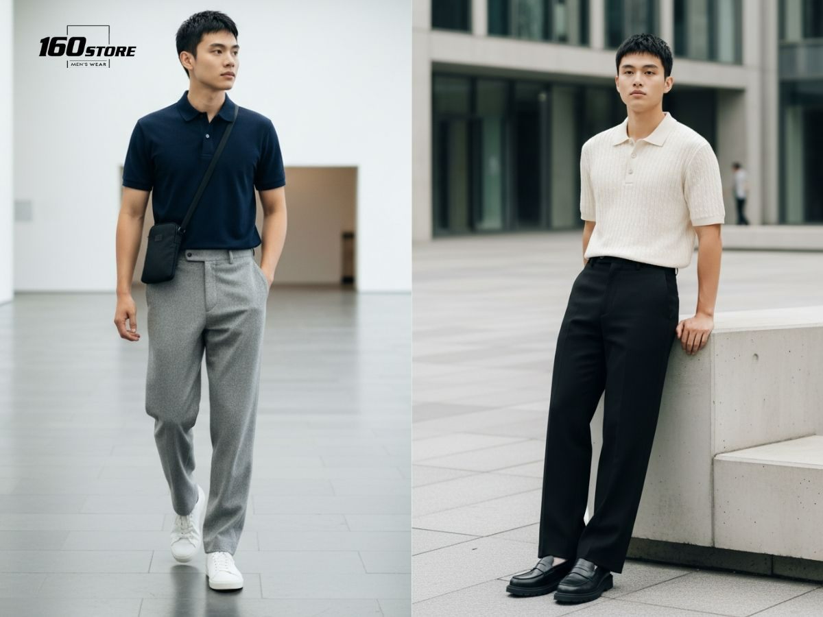 Phối áo polo và quần ống suông