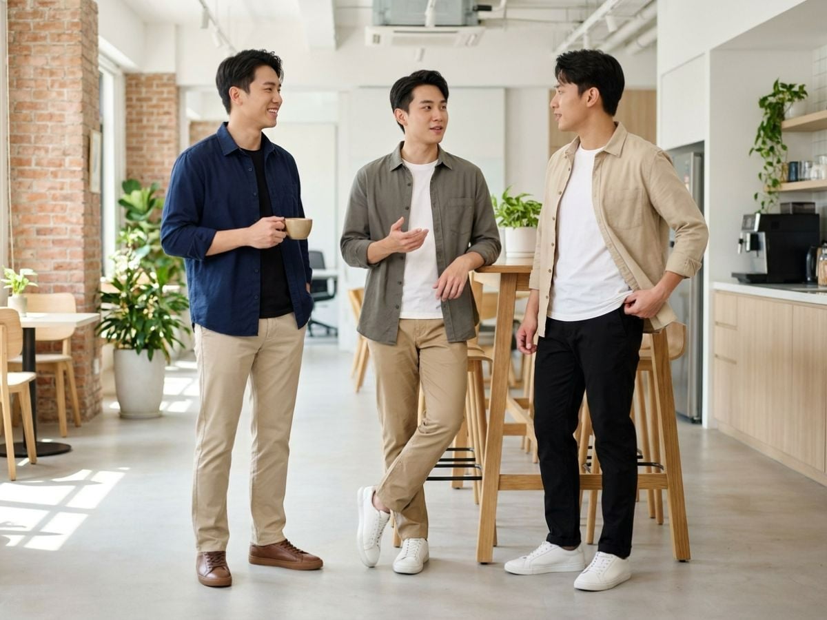 Overshirt phối áo thun và kaki, trẻ trung dễ mặc