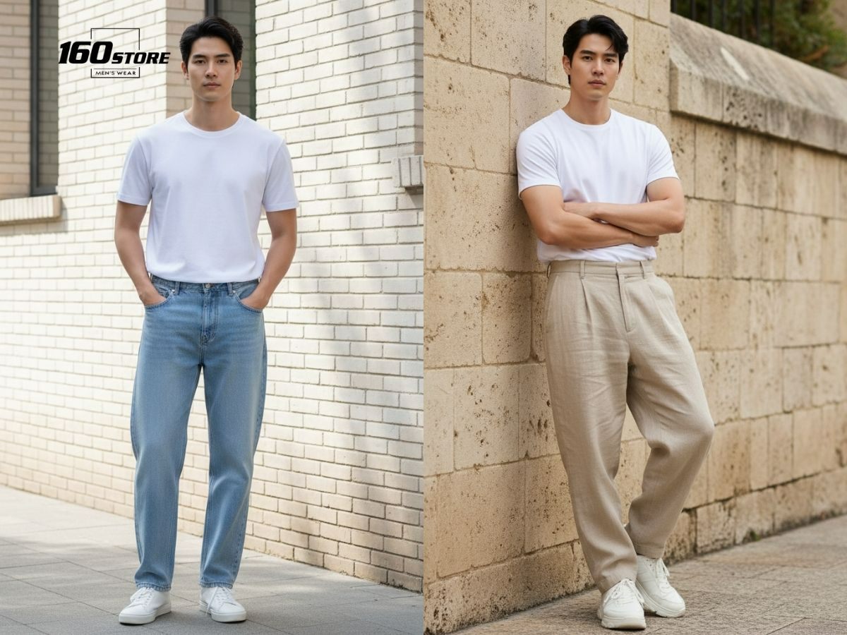 Phối đồ áo thun basic và quần baggy