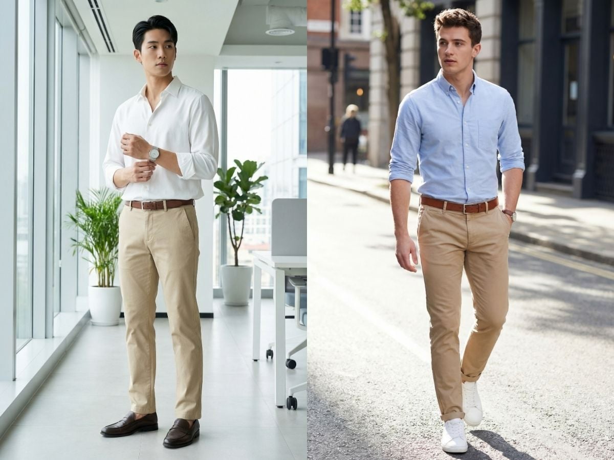Phối quần kaki nam với áo sơ mi lịch sự