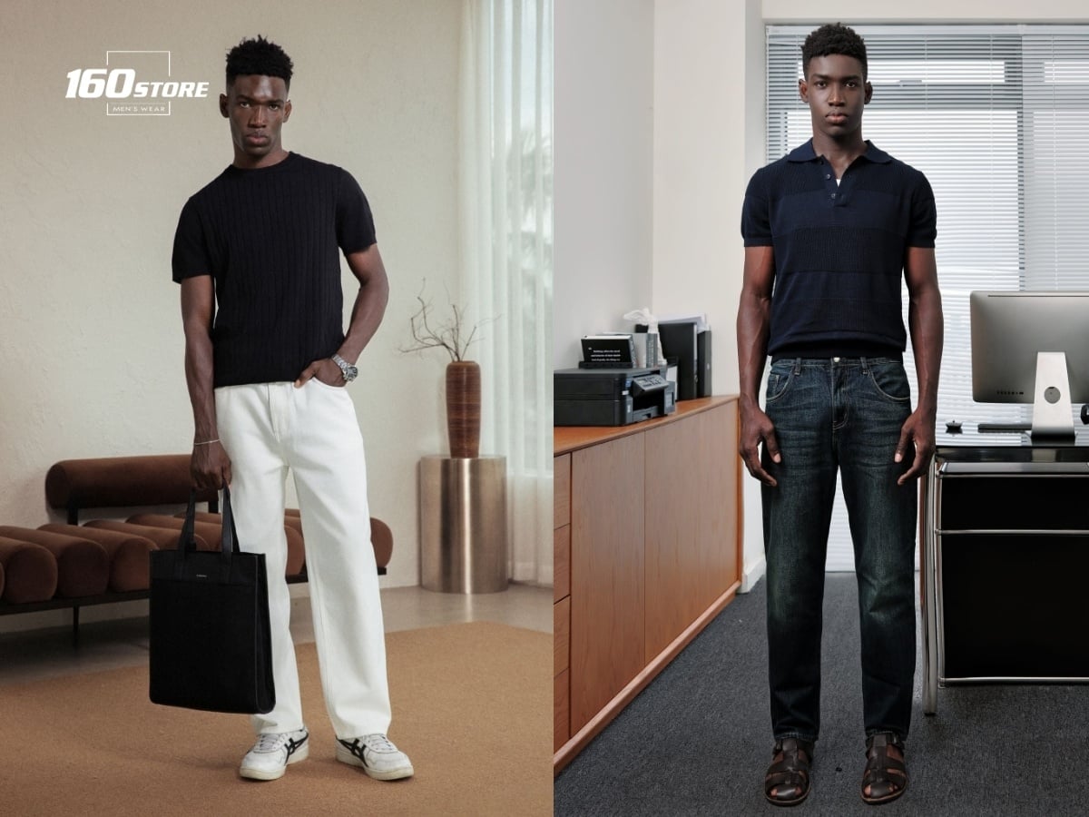 Phối quần jeans Tết với áo len trơn mang lại diện mạo bảnh bao