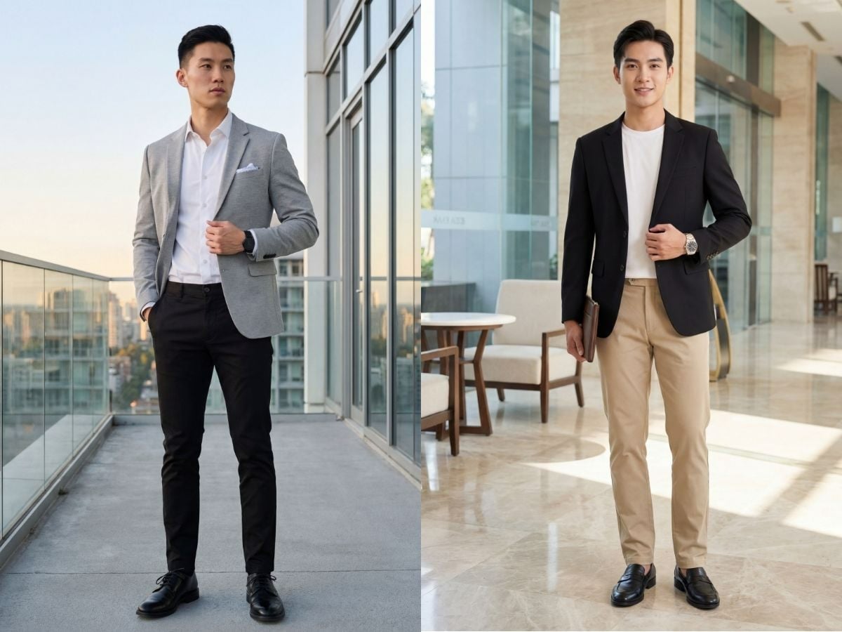 Cách phối quần kaki với áo blazer