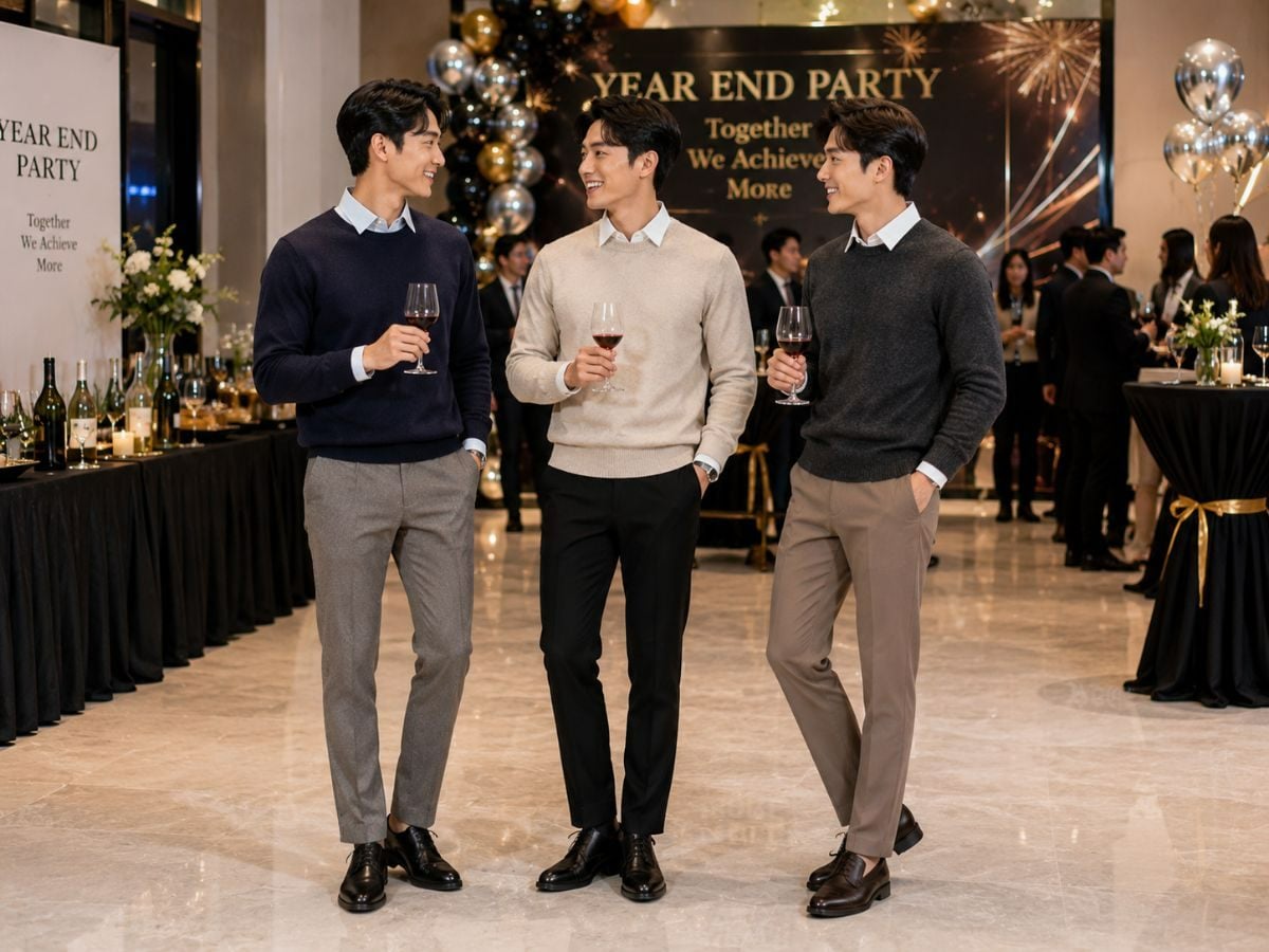 Sweater layer sơ mi, phù hợp tiệc cuối năm với vẻ nhã nhặn