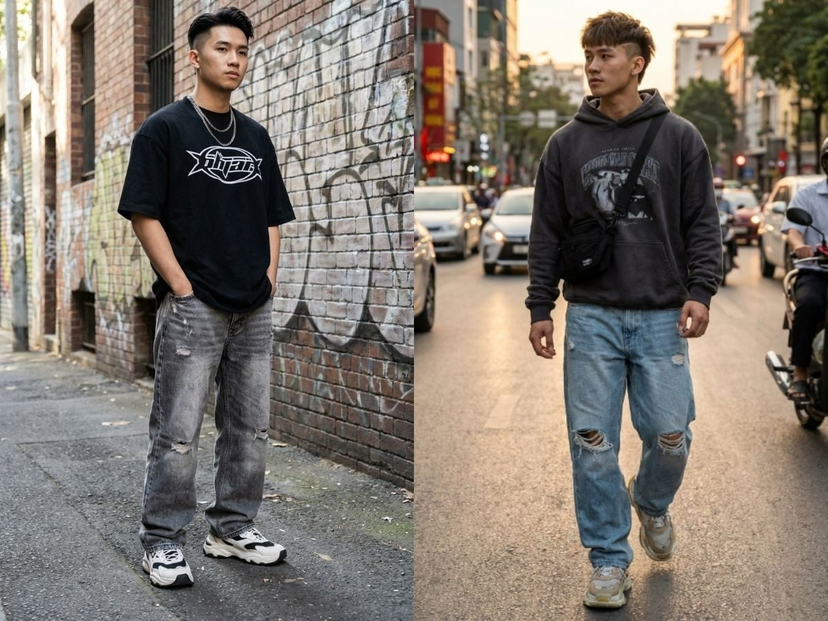 Quần baggy denim street style