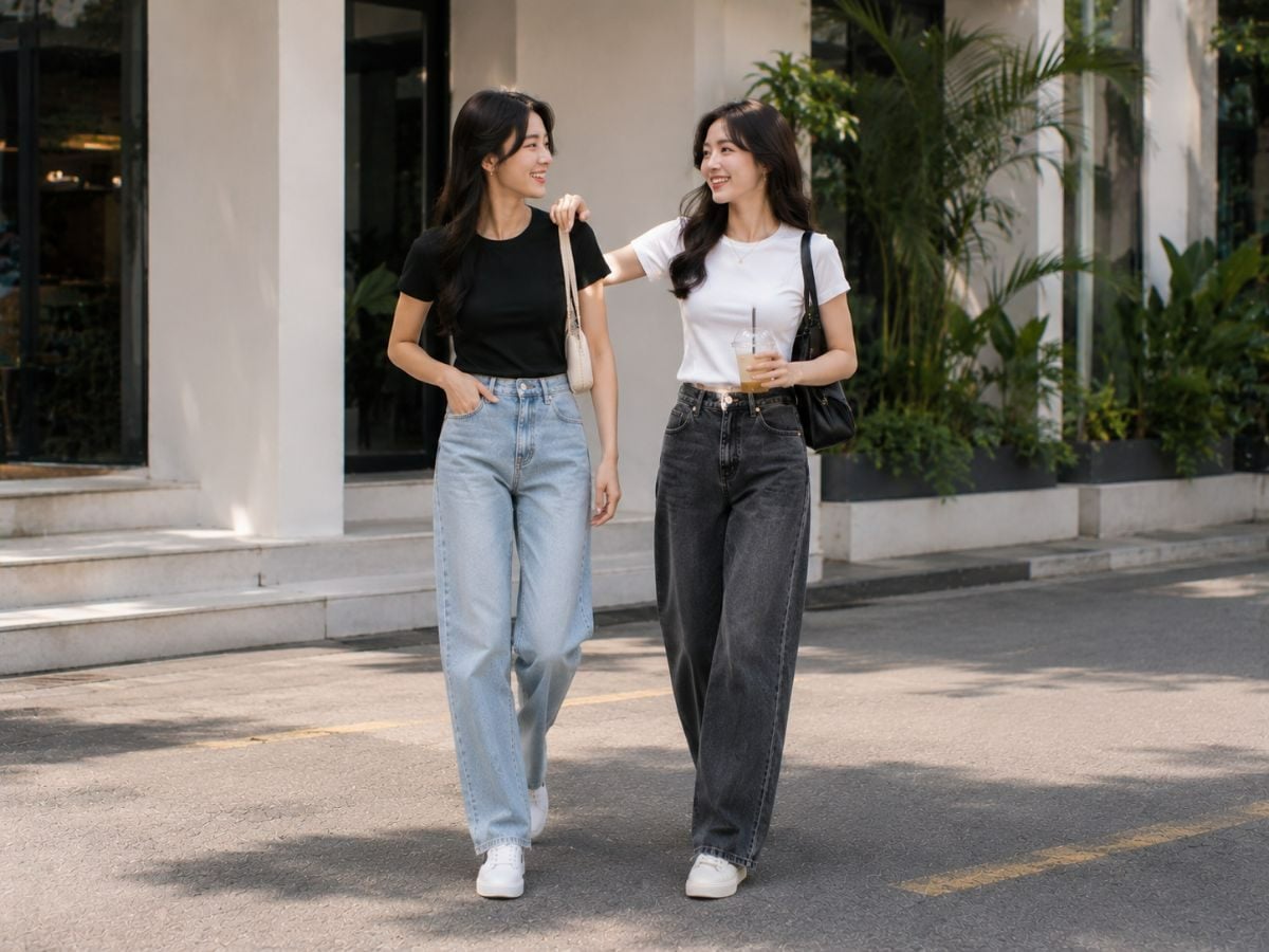 Áo thun quần jeans công thức đơn giản, cá tính