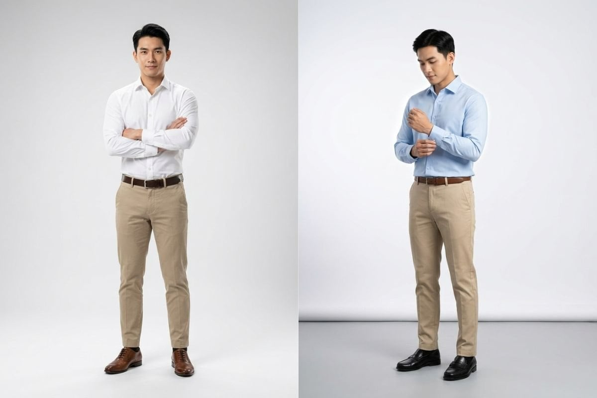 Quần kaki phối giày tây