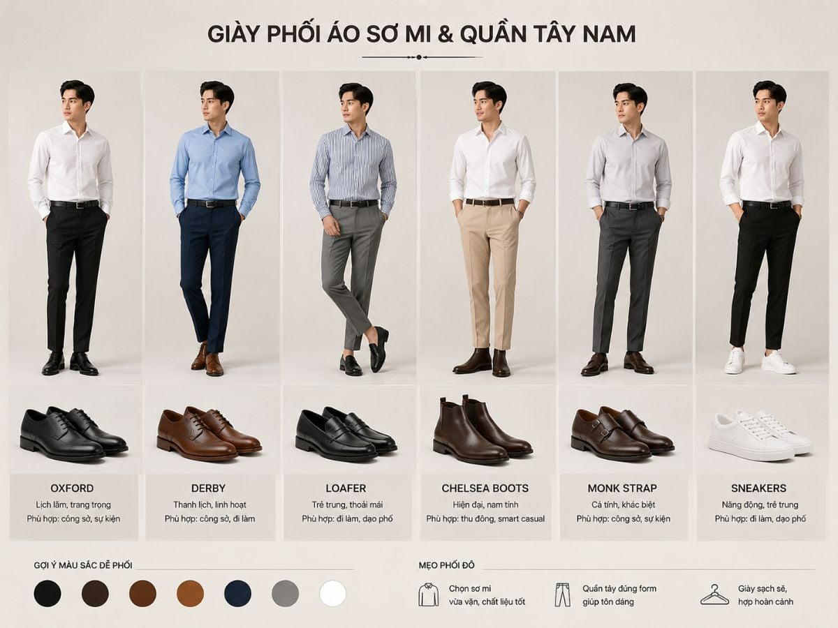 Chọn giày phối với quần tây áo sơ mi