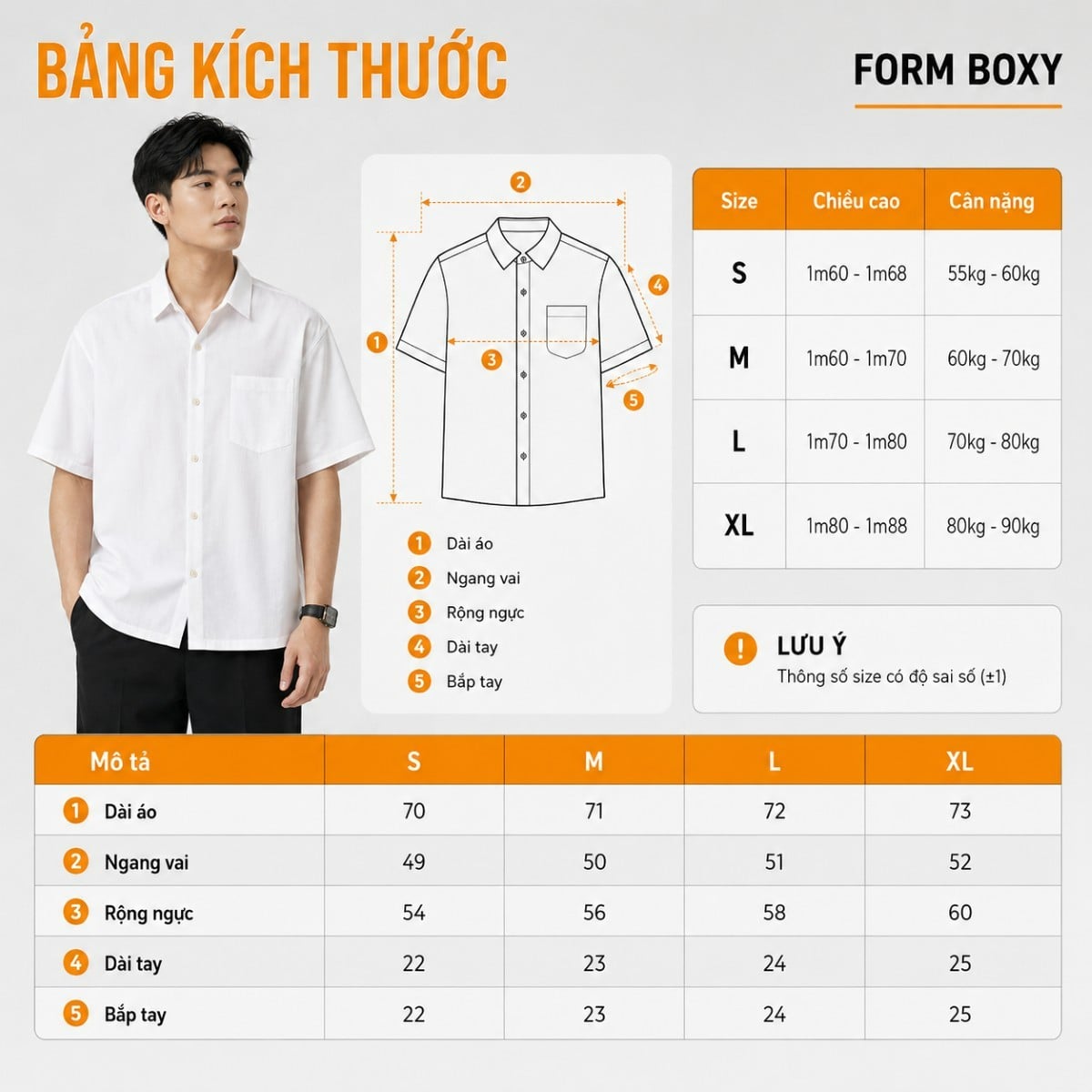Size áo sơ mi nam form boxy